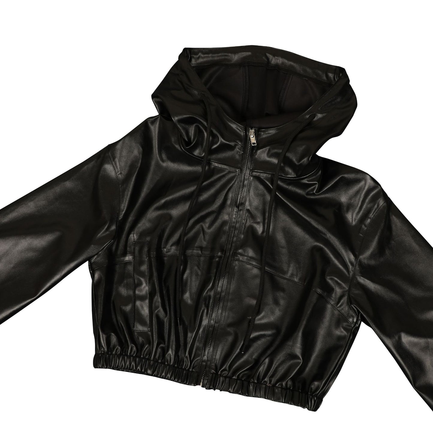 MUNSIEUR PU Leather Bottoms Set Long Sleeve with Zipper
