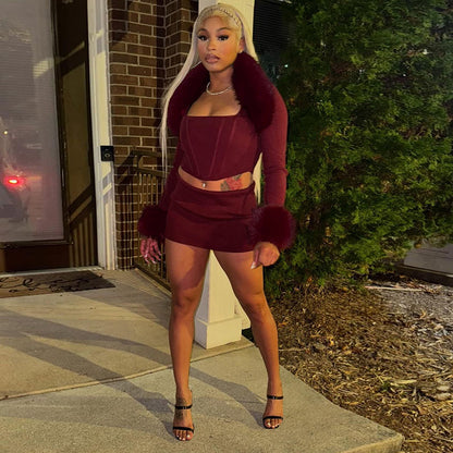 Wine Red Three Piece Set