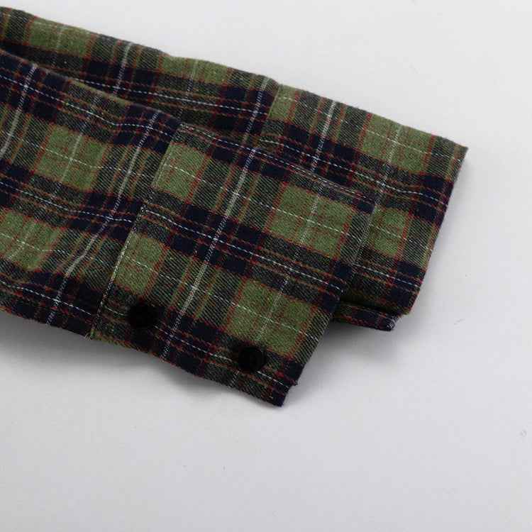 Retro Plaid Collared Long Sleeve Irregular Asymmetric Hem Cinched Blouse