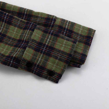 Retro Plaid Collared Long Sleeve Irregular Asymmetric Hem Cinched Blouse