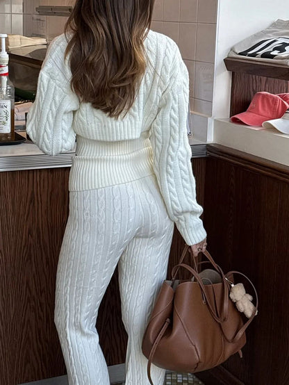 MUNSIEUR Knitted Sweatsuit Three Piece Set Sweats Leggings