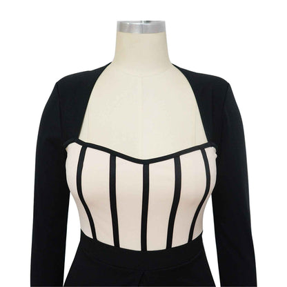 Sexy Waist Trimming Color Contrast Patchwork Jumpsuit