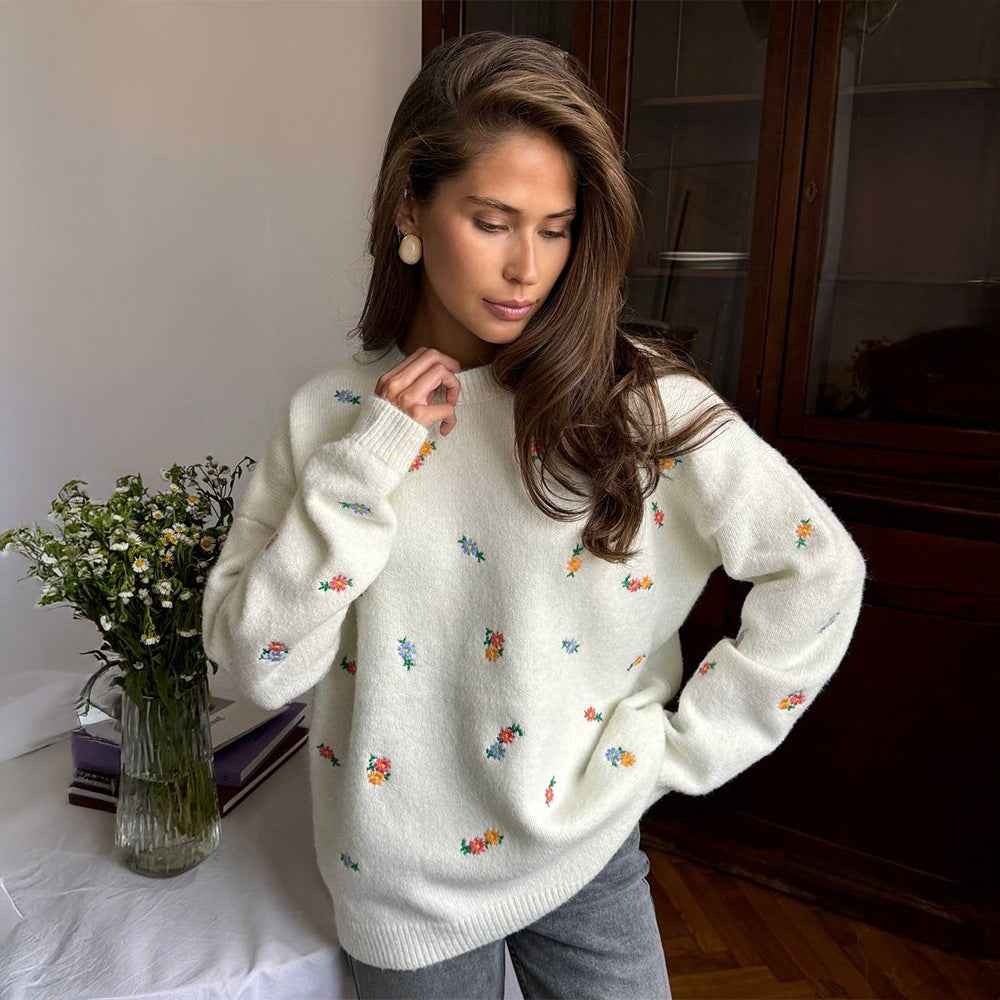 Pullover Embroidered Floral Sweater