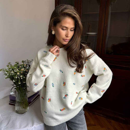 Pullover Embroidered Floral Sweater