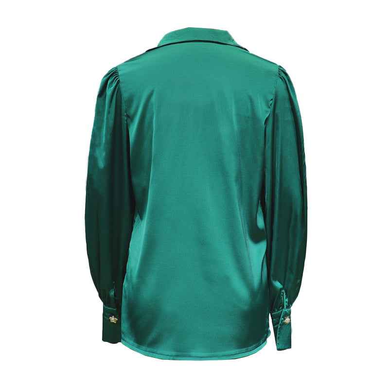 Lantern Sleeve Blouse Casual Loose Satin