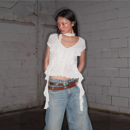 Retro Ribbon Lace Cardigan Blouse