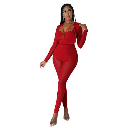 Solid Color Sexy See through Jumpsuit Women