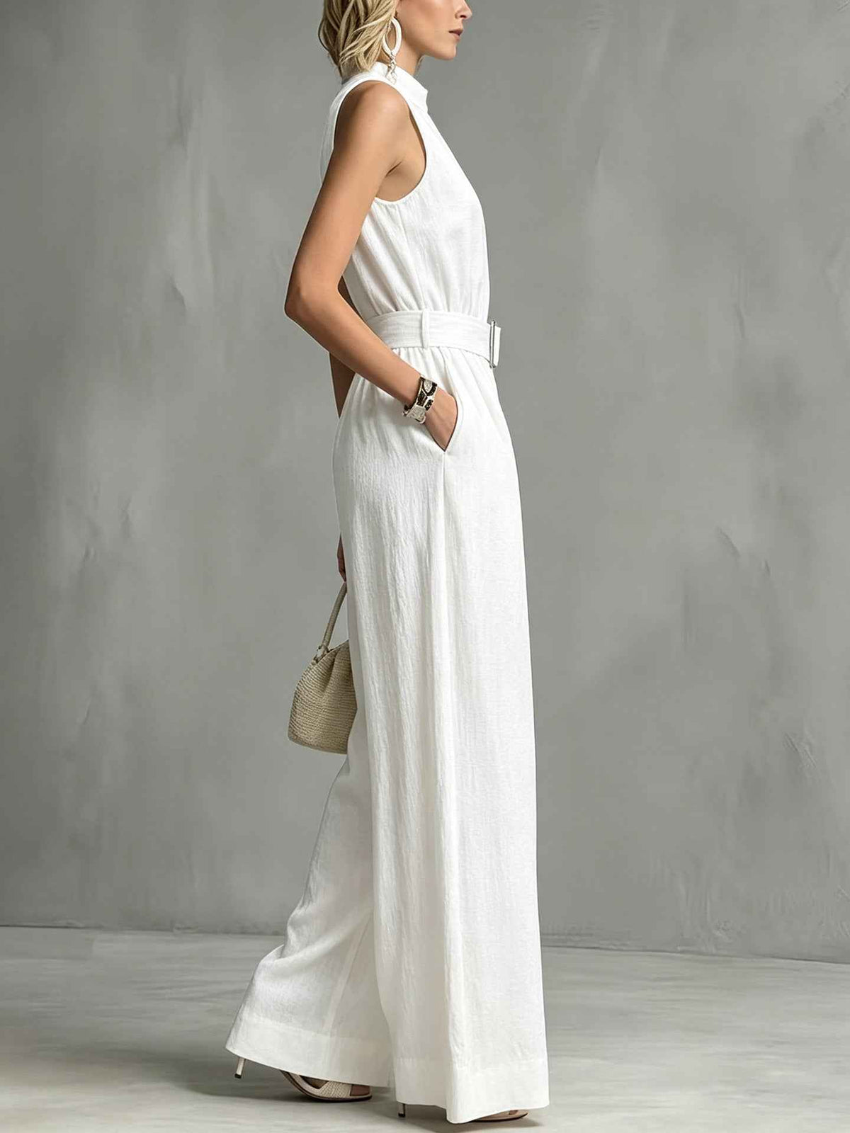High Grade Quality White Halter Drape Jumpsuit for Women