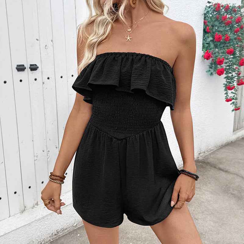 Tube Top Ruffled Smock Romper