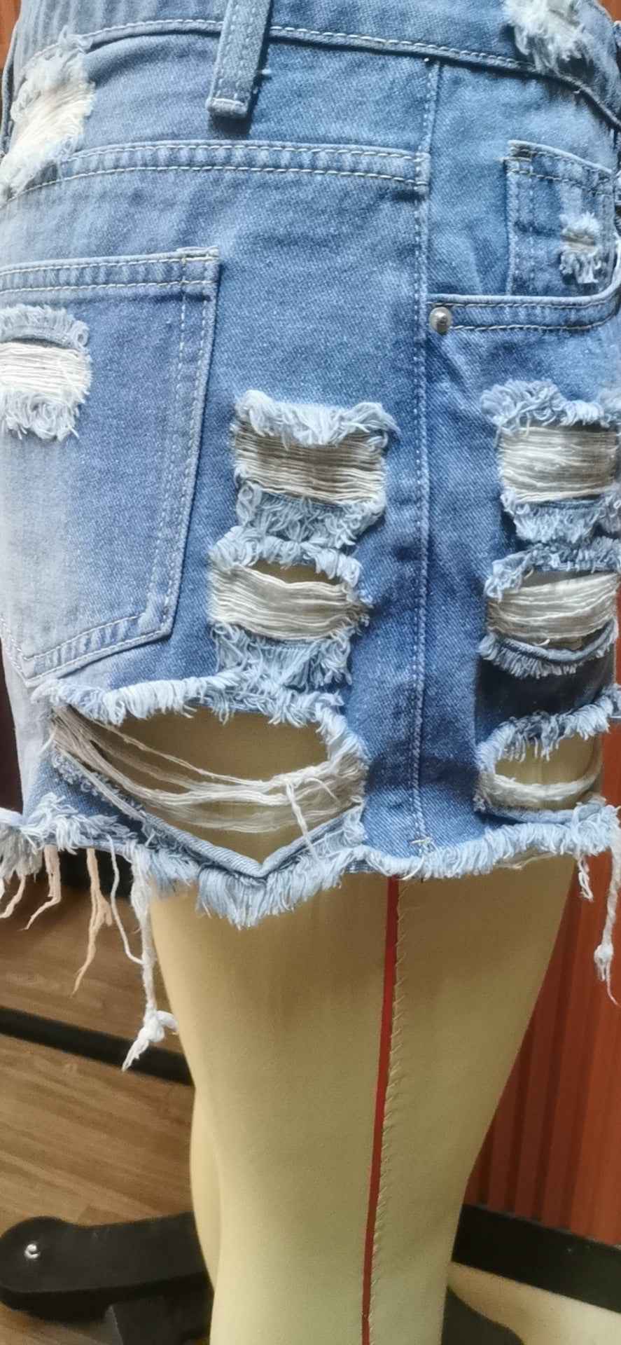 Irregular Asymmetric Raw Hem Ripped Cowboy Bottoms for Women