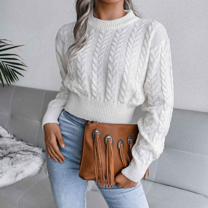 Waist Trimming Knitted Cropped Sweater
