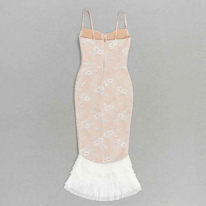 Bandage Dress Lace Ruffled Slit Sheath Fishtail MUNSIEUR