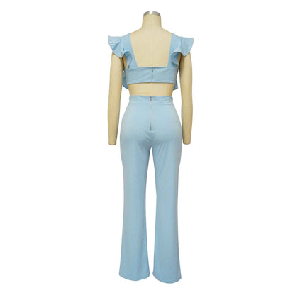 Ruffled Solid Color Jumpsuit