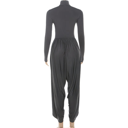 Summer Slim Fitting Solid Color Long Sleeve Jumpsuit for Women