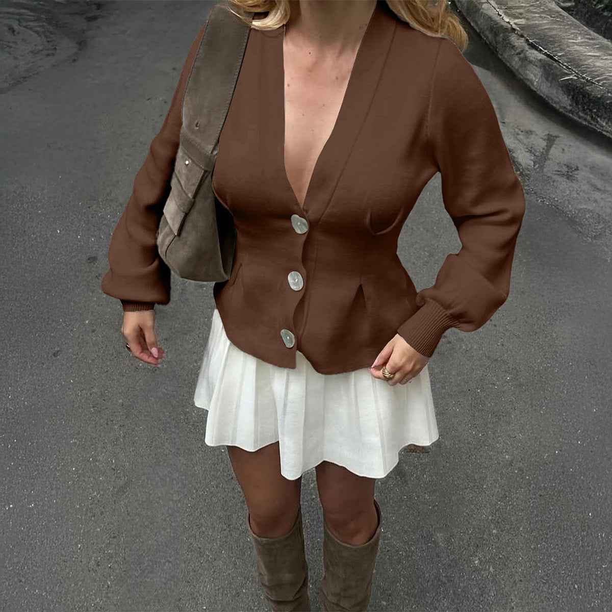Elegant Button Long Sleeve Vest Sweater