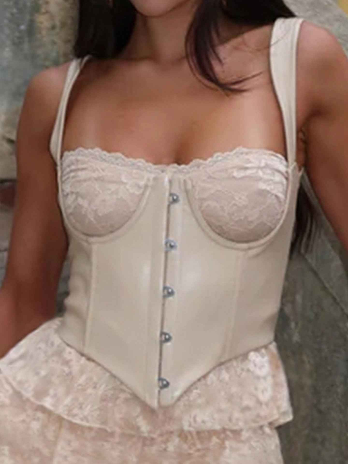 Lace Stitching Puffy Tiered Dress Summer Set