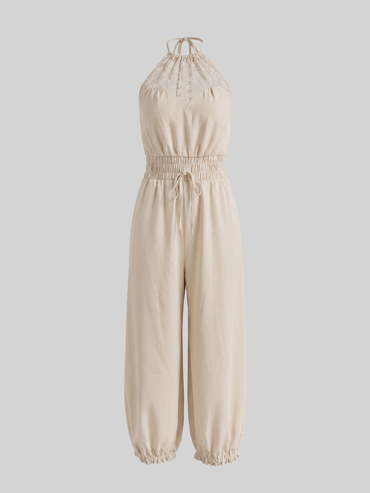 Bohemian Halter Lace Jumpsuit Seaside Holiday Casual Waist Drawstring