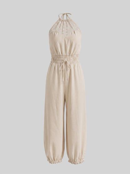 Bohemian Halter Lace Jumpsuit Seaside Holiday Casual Waist Drawstring