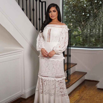 Lace Dress off Shoulder Lotus Leaf Wedding Party Cocktail Dress New Arrivals