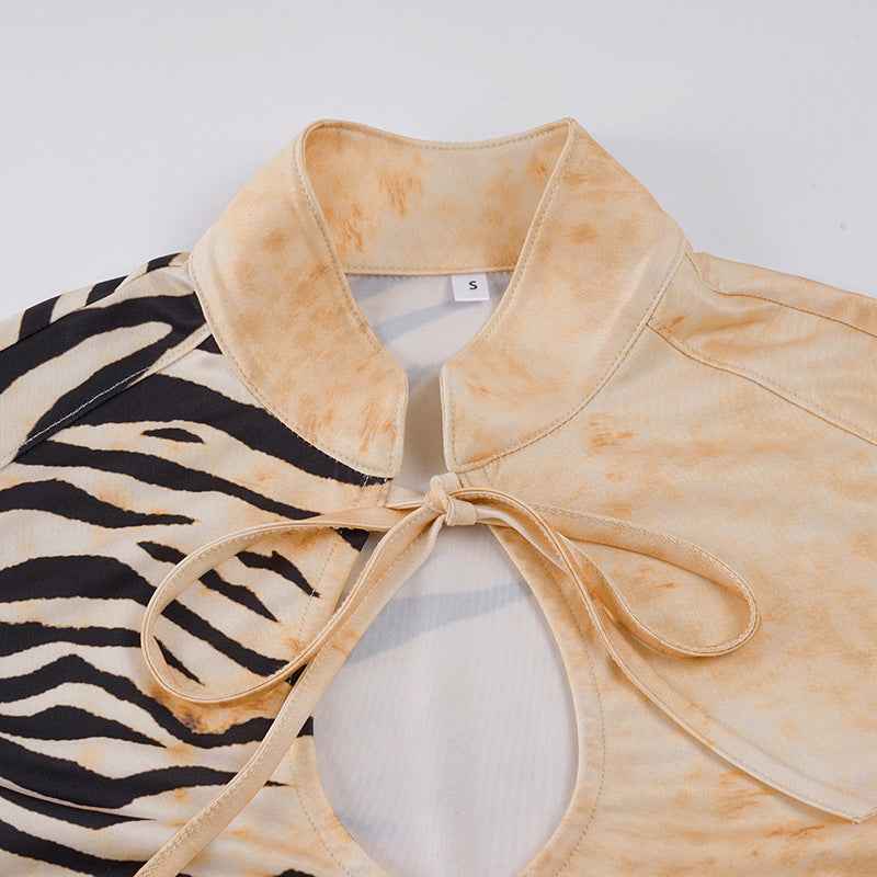 Animal Print Contrast Color T-shirt