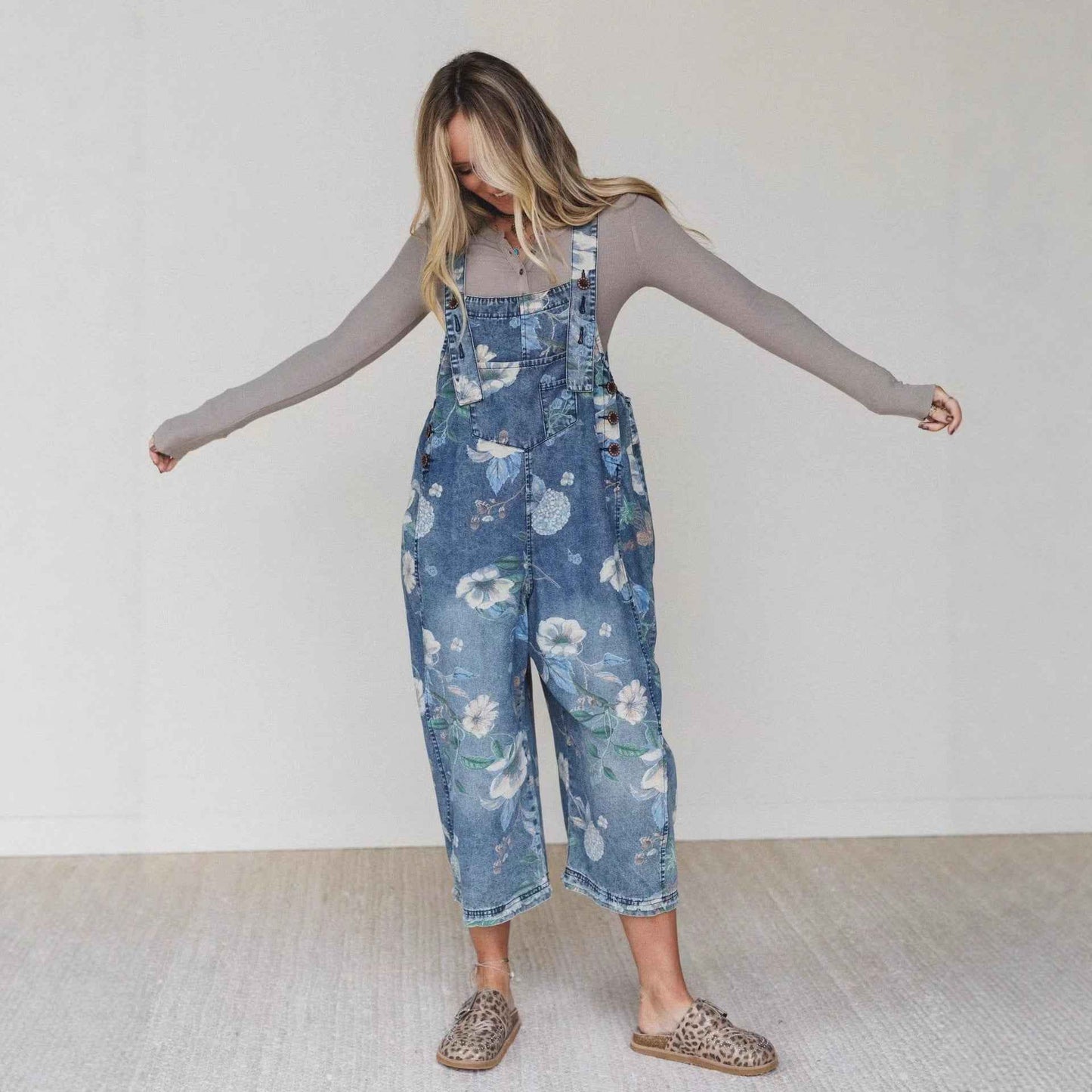 Street Trends Loose Printed Denim Jumpsuit