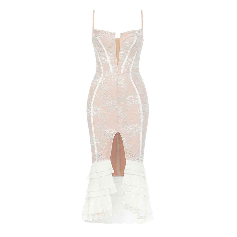 Bandage Dress Lace Ruffled Slit Sheath Fishtail MUNSIEUR