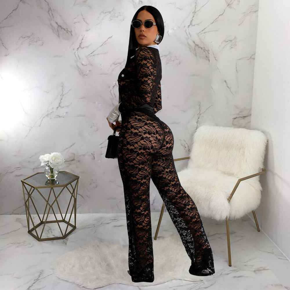 Lace Contrast Color Stitching Jumpsuit