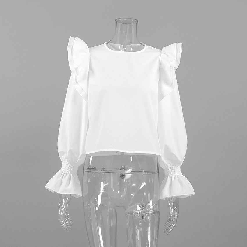 Gentle Polyester Cotton White Flying Sleeve Blouse