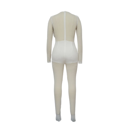 Solid Color Sexy See through Jumpsuit Women