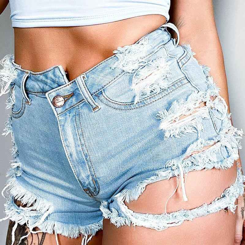 Irregular Asymmetric Raw Hem Ripped Cowboy Bottoms for Women