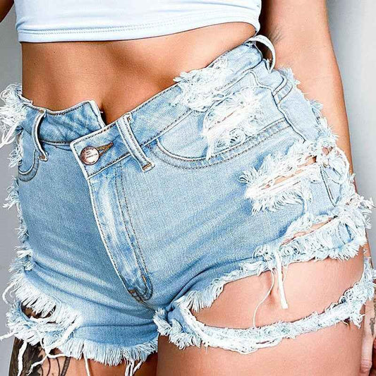 Irregular Asymmetric Raw Hem Ripped Cowboy Bottoms for Women