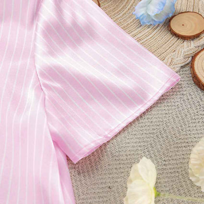 Summer Pink Striped Casual Loose Pajamas Women's