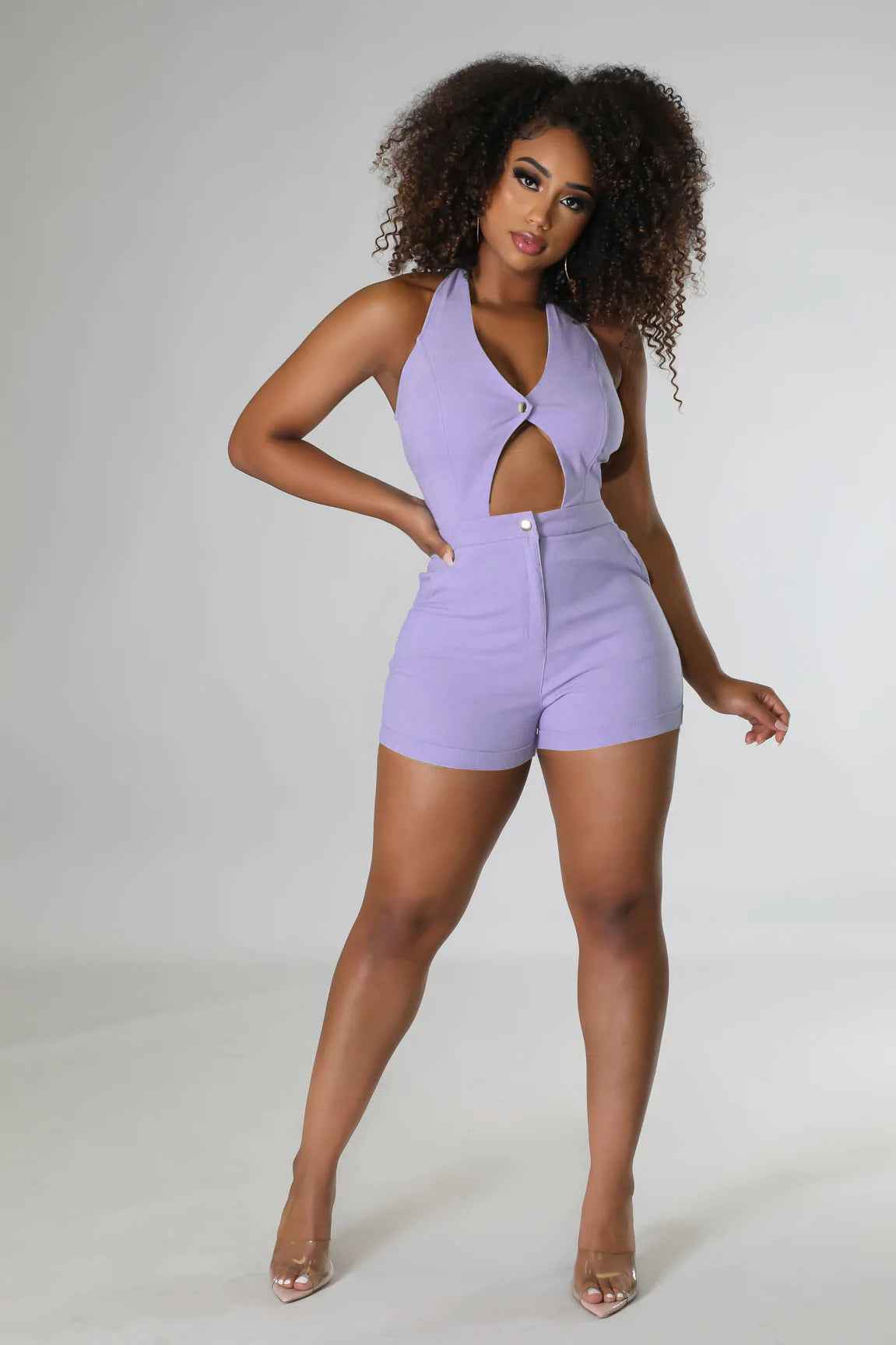 Solid Color High Waist Sexy Hollow Out Cutout Sleeveless Lace-up Romper