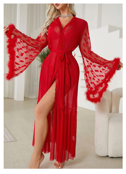 Mesh Nightgown Seductive Cardigan Pajamas