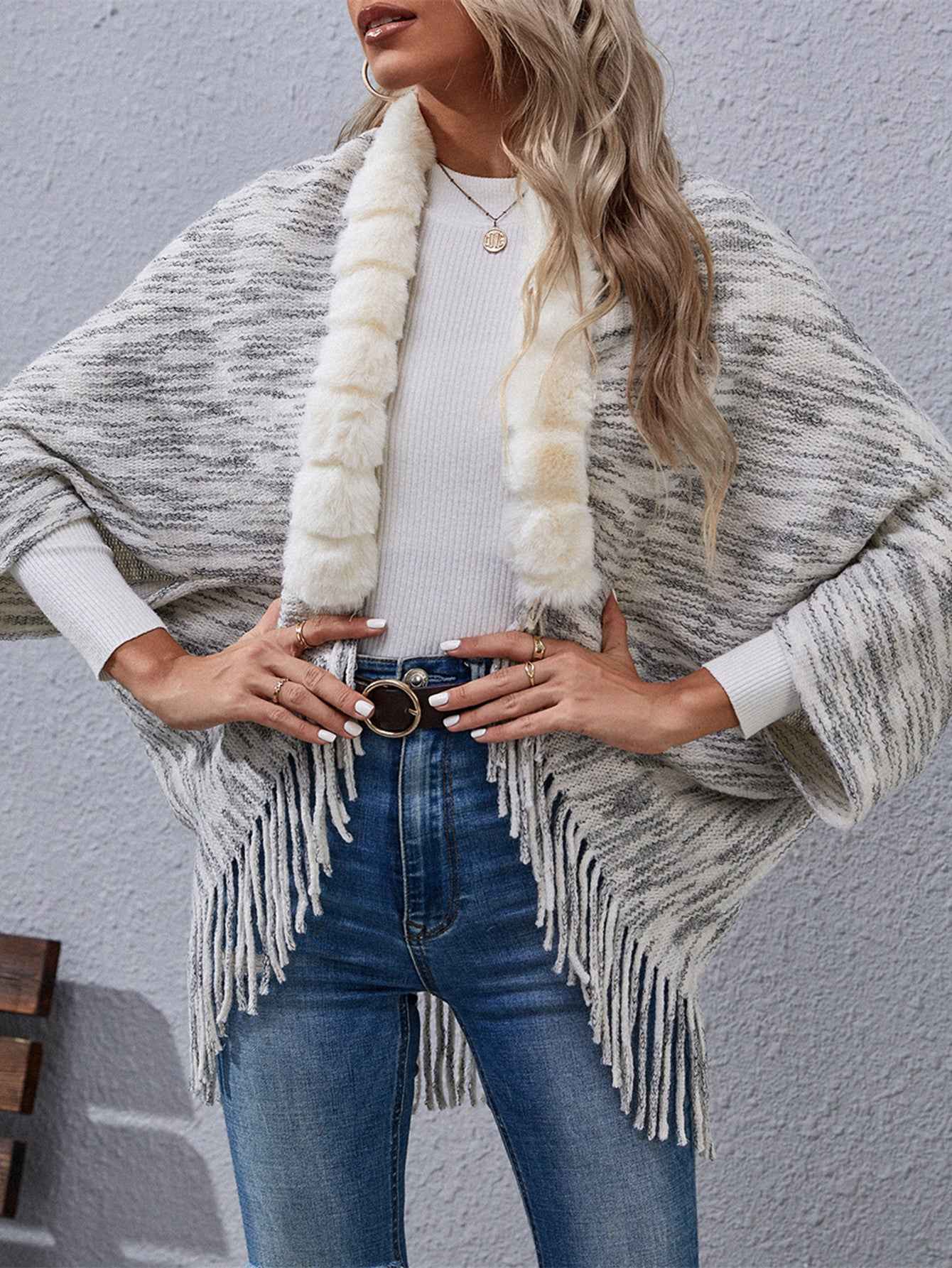Fur Collar Fur Stitching Irregular Asymmetric Sweater