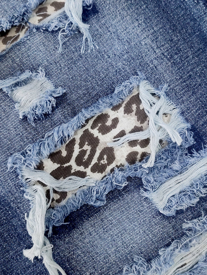 High Waist Jeans Leopard Patch Ripped Retro