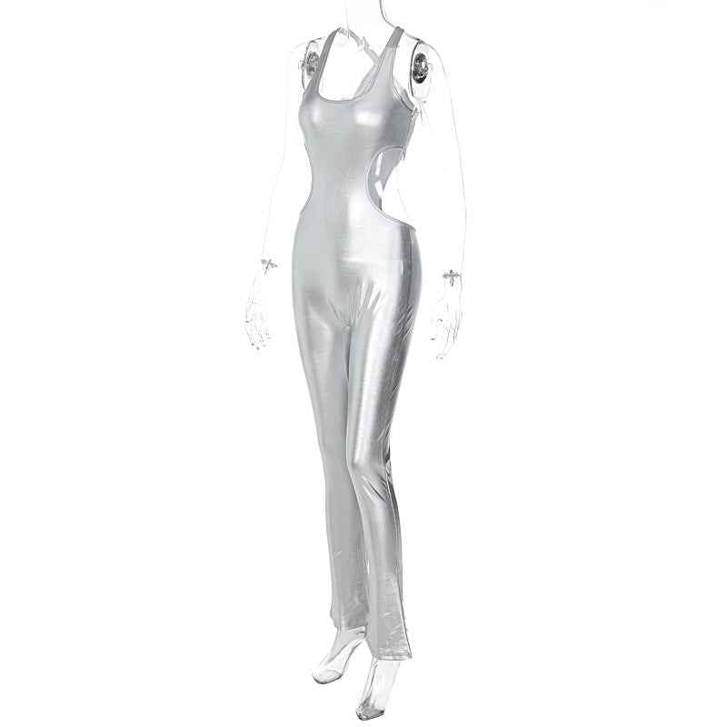 Faux Leather Sexy Cutout Backless Slim Fit Sling Jumpsuit (Medium Only)