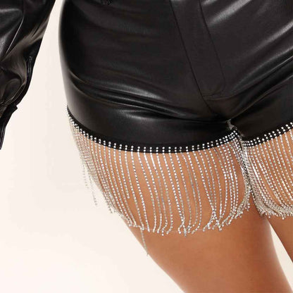 Rhinestone Tassel Faux Leather Bottoms
