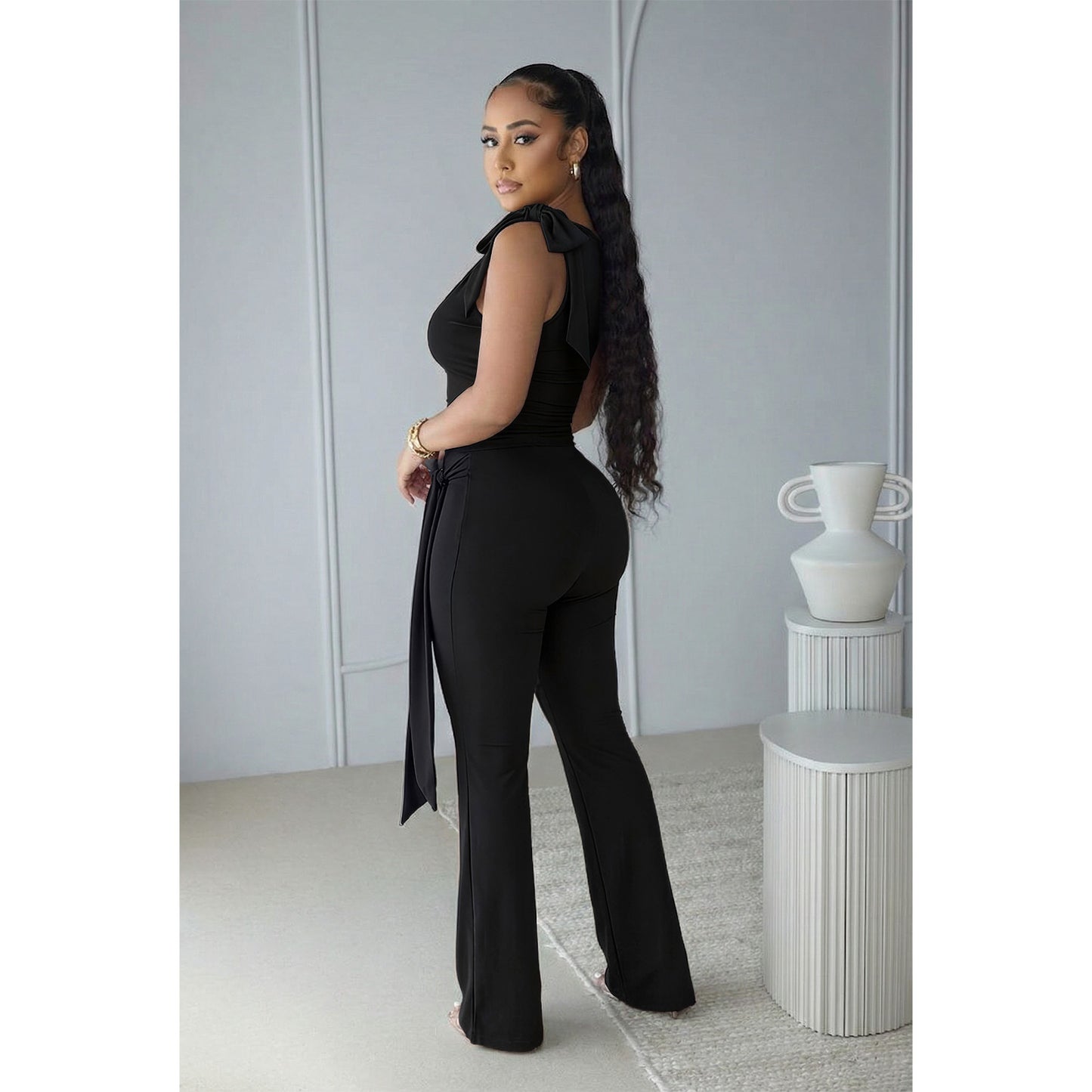 Women's Jumpsuit Bandage Pleated Set