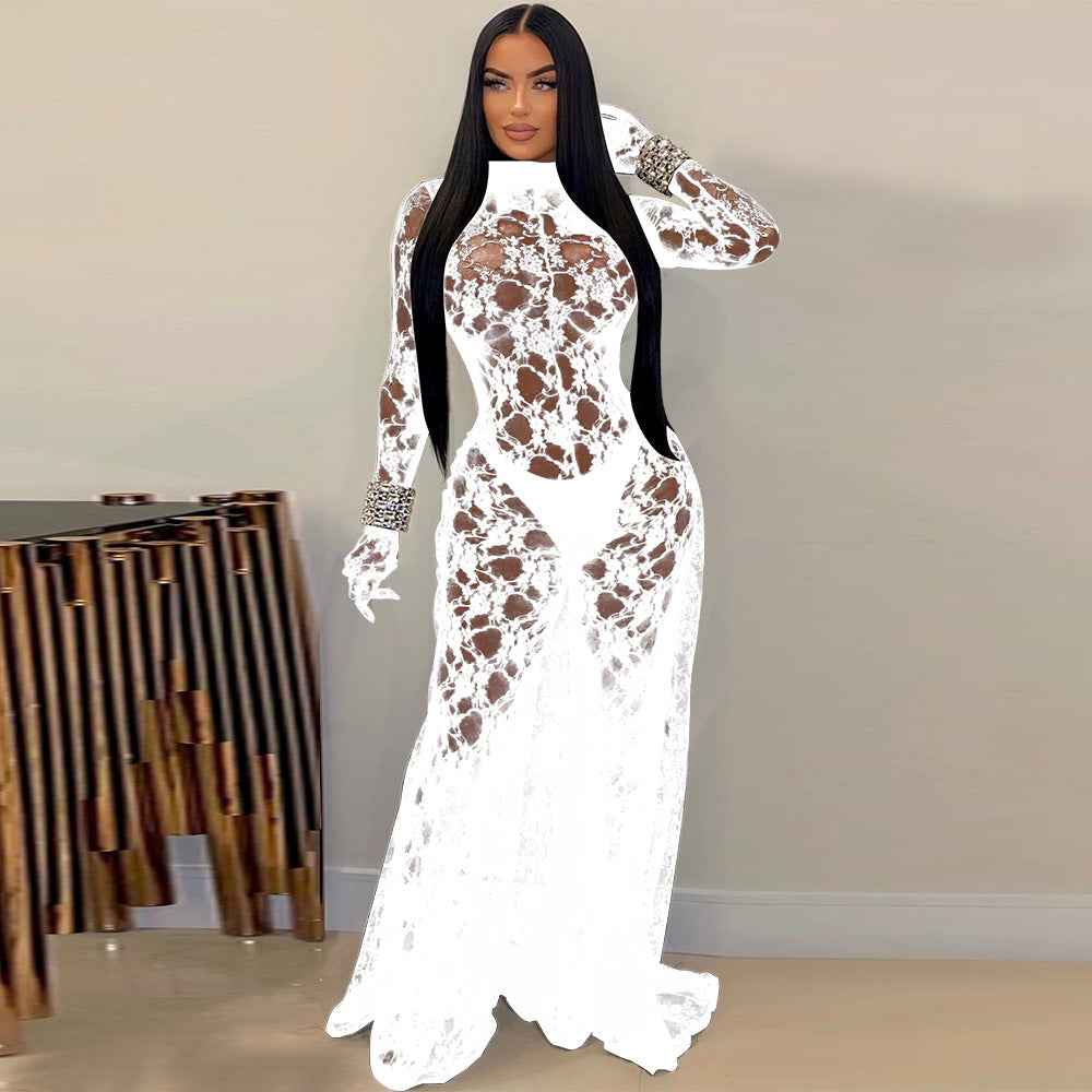 See through Lace Backless Lace up Jumpsuit