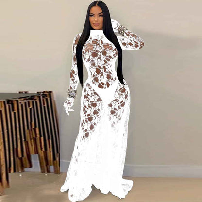 See through Lace Backless Lace up Jumpsuit
