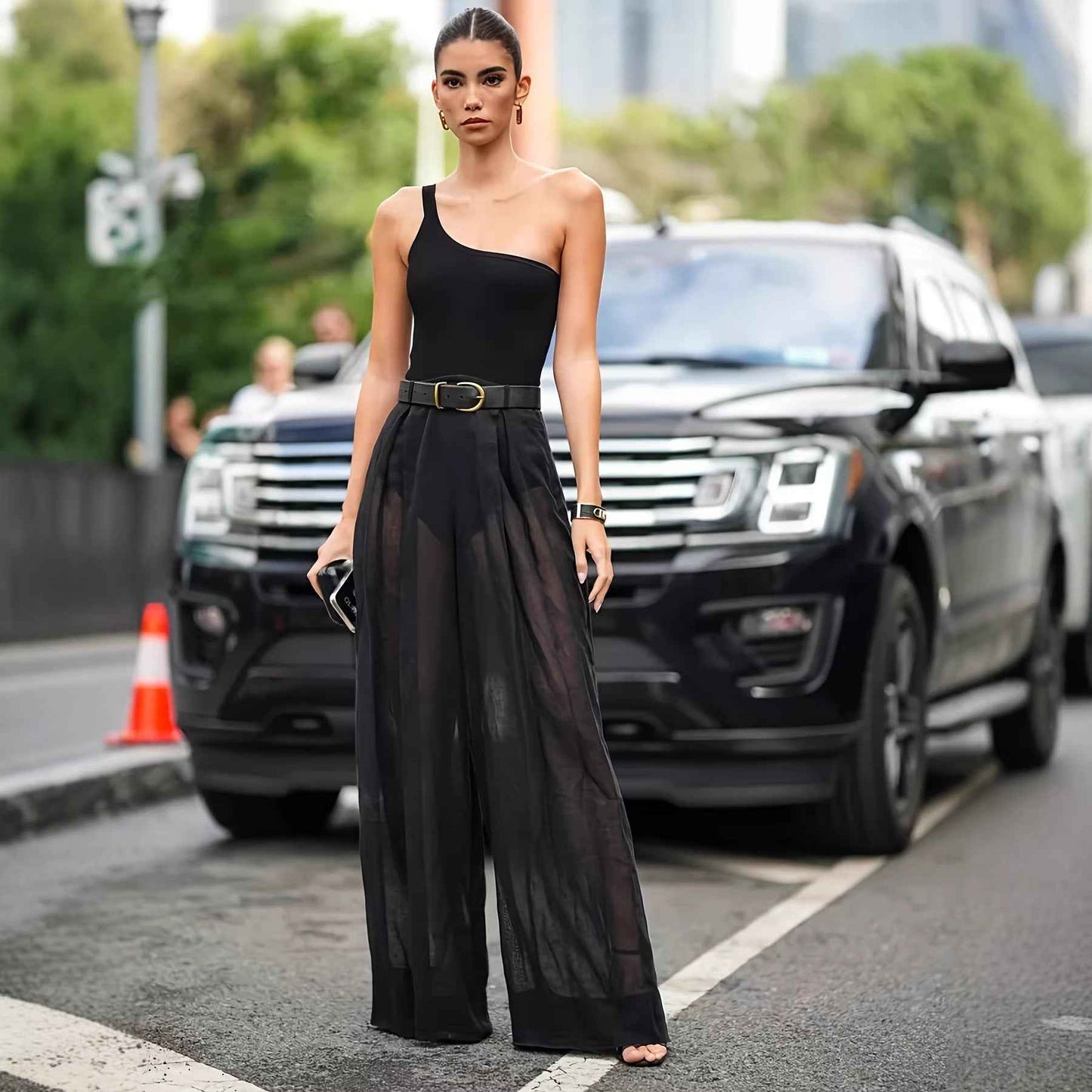Sexy Irregular Asymmetric Shoulder Design Jumpsuit