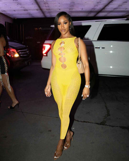 Mesh Milk Stitching Jumpsuit