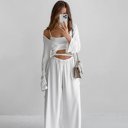 Sleepwear Three Piece Set Comfortable Pajamas Casual Bedset