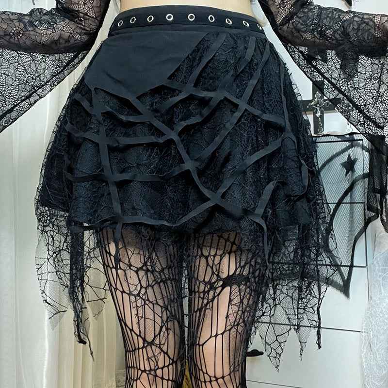 Punk Spider Web Tassel Mini Gothic Skirt