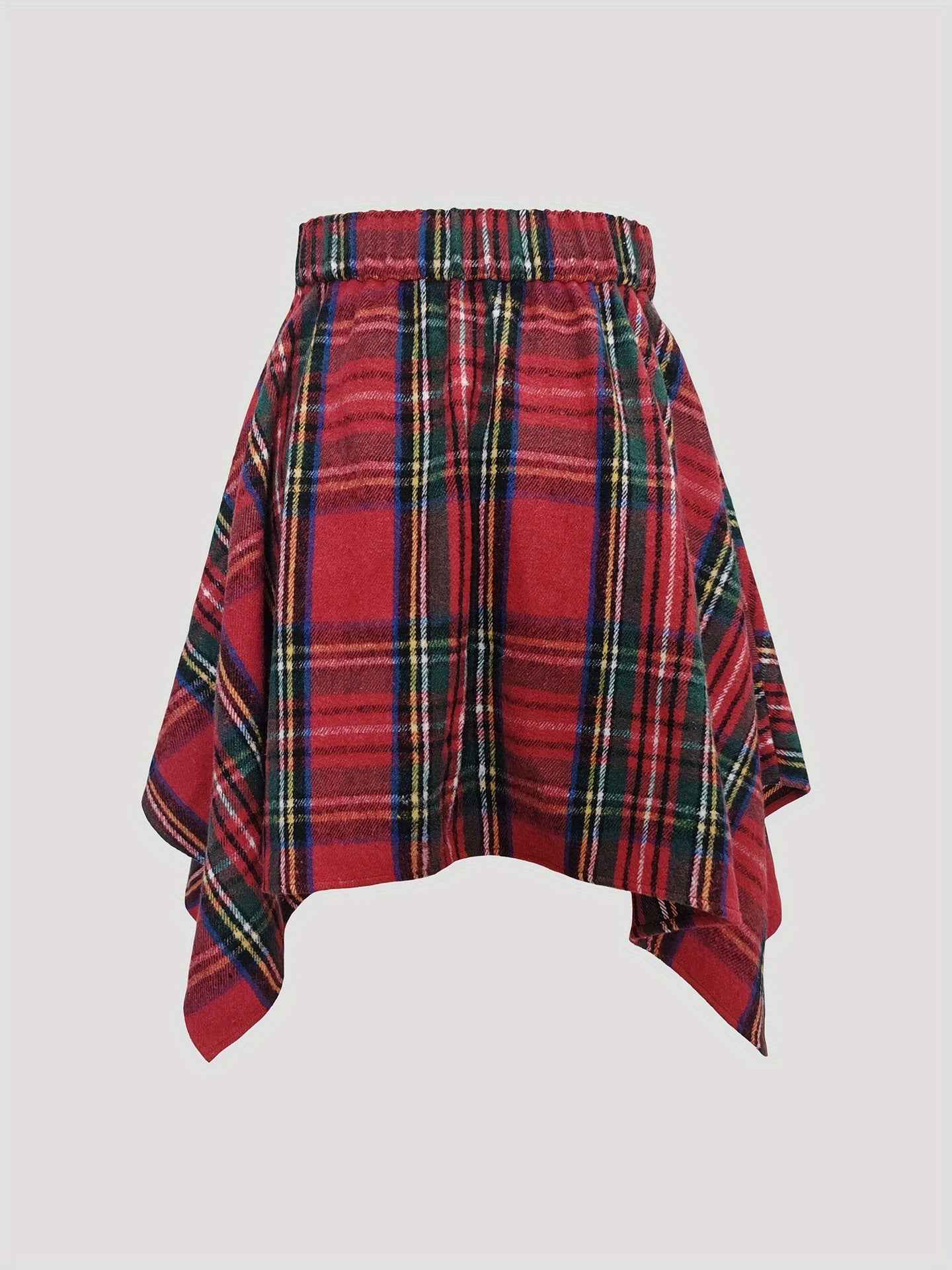 Asymmetric Hem Skirt Plaid Bow Bandage Mini Skirt