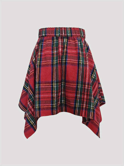 Asymmetric Hem Skirt Plaid Bow Bandage Mini Skirt