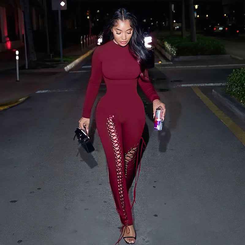 Sexy Solid Color Cutout out Strap Tight Jumpsuit