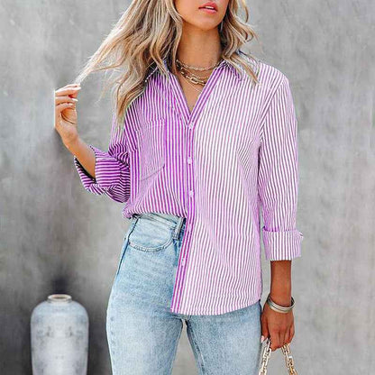 Striped Color Contrast Cardigan Blouse