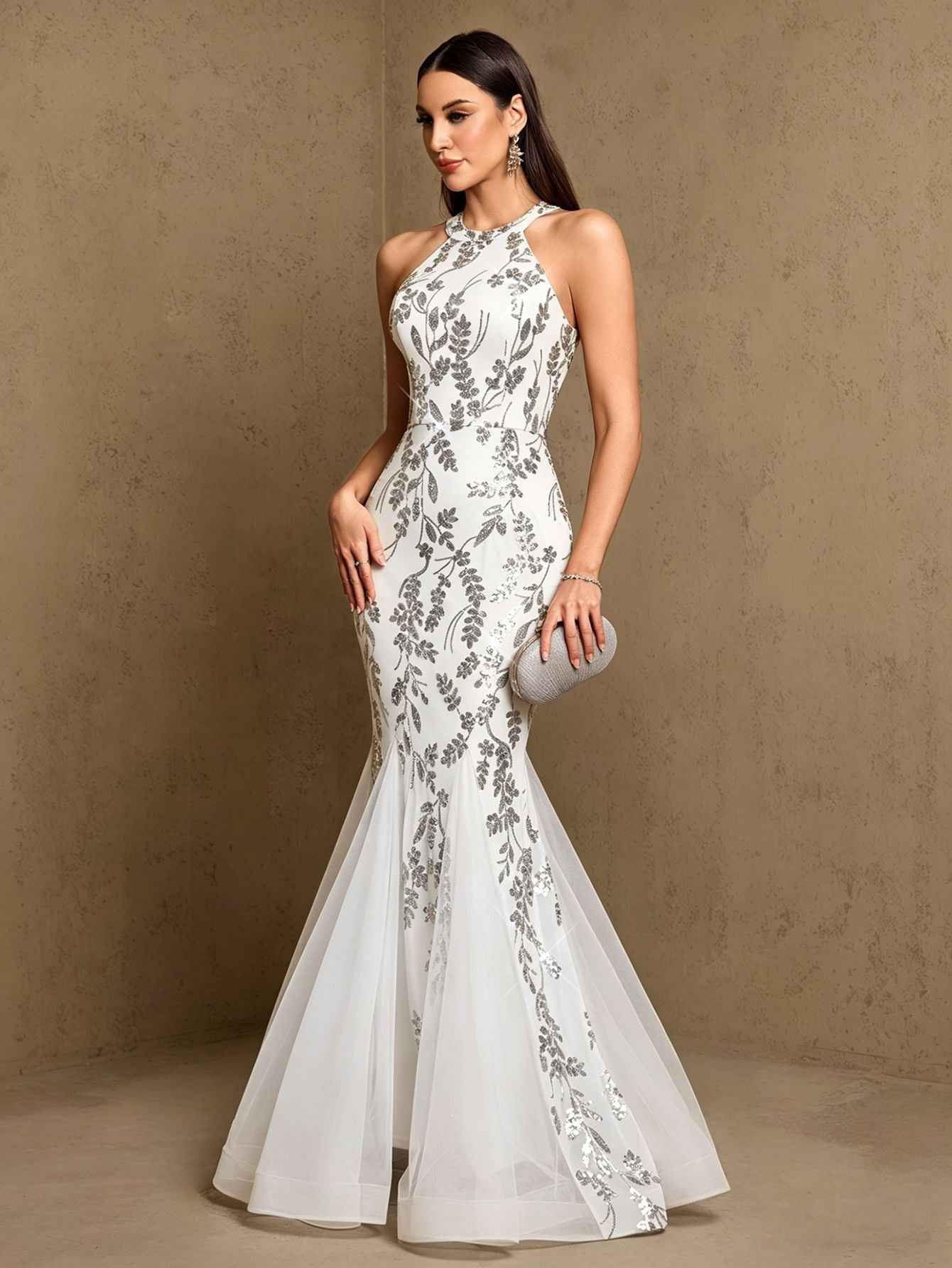 Pearl Embroidery Fishtail Evening Dress  New Arrivals